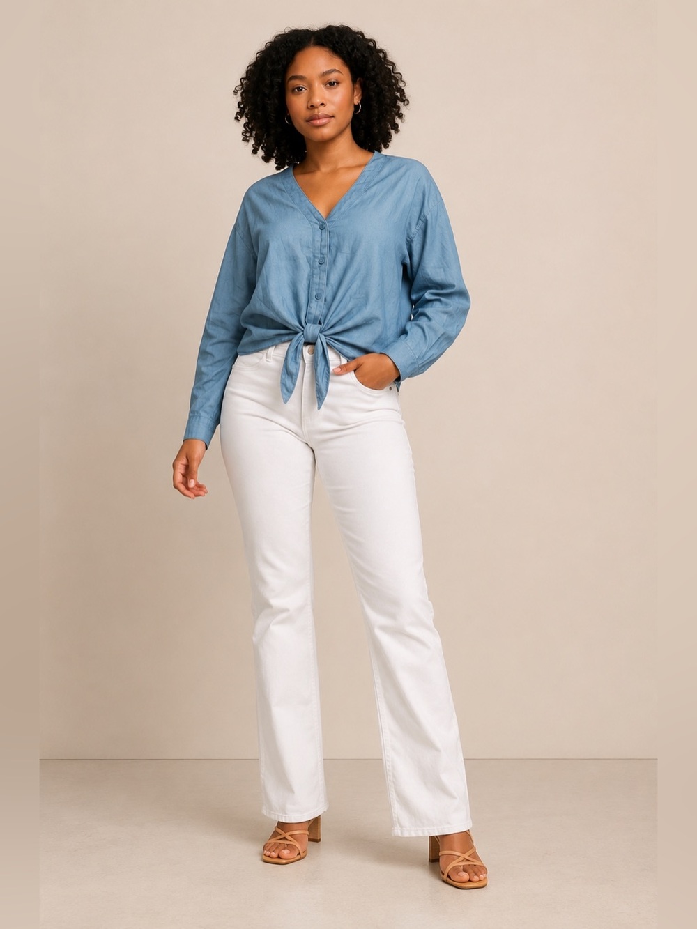 💙 Style House Chambray Tie Front Blouse XL